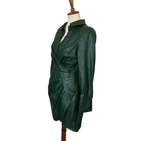 One33 Social Green Faux Leather Mini Shirt Dress SIze 2 Faux Wrap Designer $275 - Picture 6 of 11